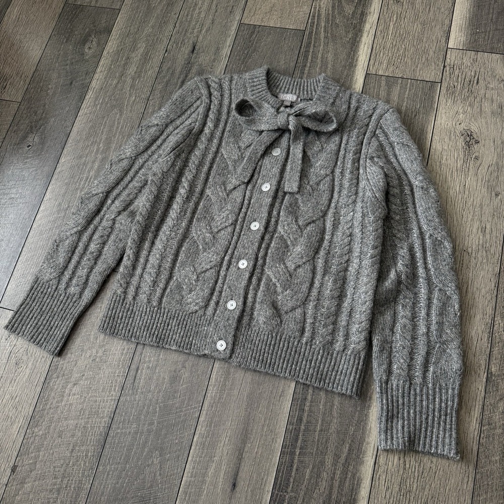 J.Crew Cardigan Coquette Sweater Gray Wool Alpaca Blend Cottage Preppy Womens M - Picture 12 of 16
